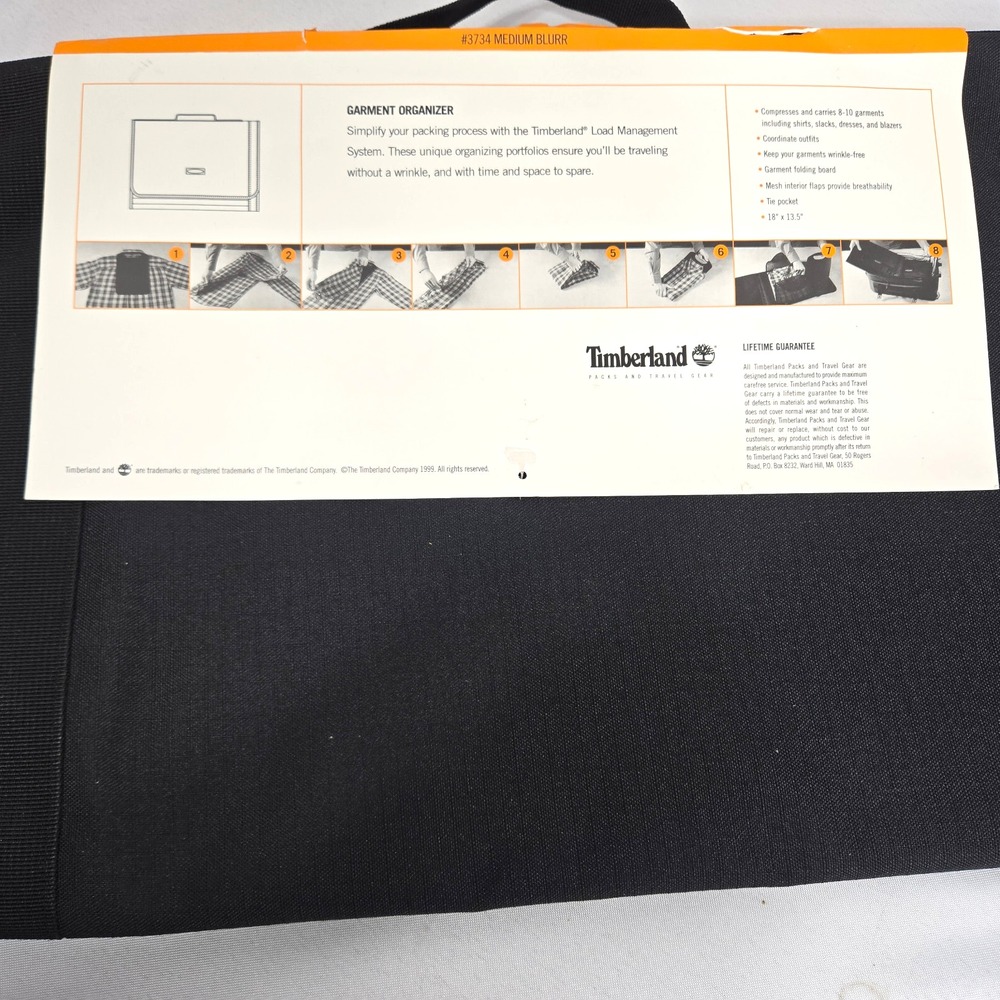 New Timberland Travel Gear Garment Bag 17 1/2" x 12 1/2" Tie Pocket Garment fold - Picture 7 of 7